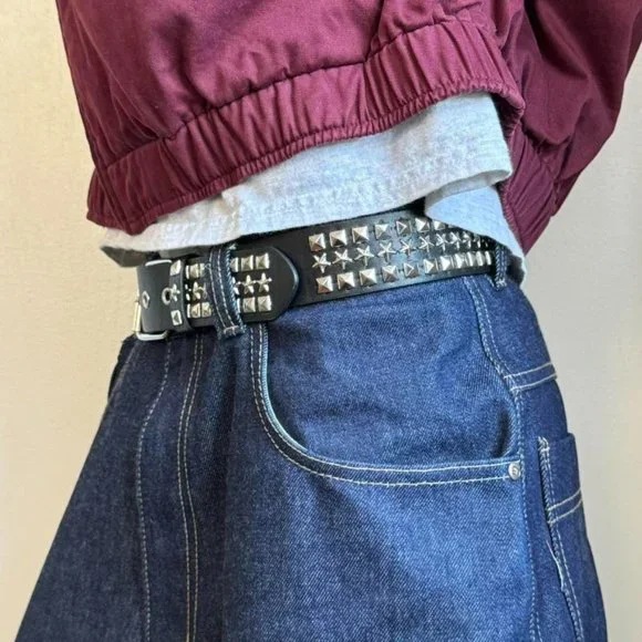 Y2K 2000s star pyramid studded black and silver grunge emo belt - Picture 5 of 8